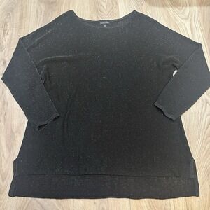 EILEEN FISHER Sweater Sx XL Organic Linen Blend Metallic Sheer Tunic Black Gold